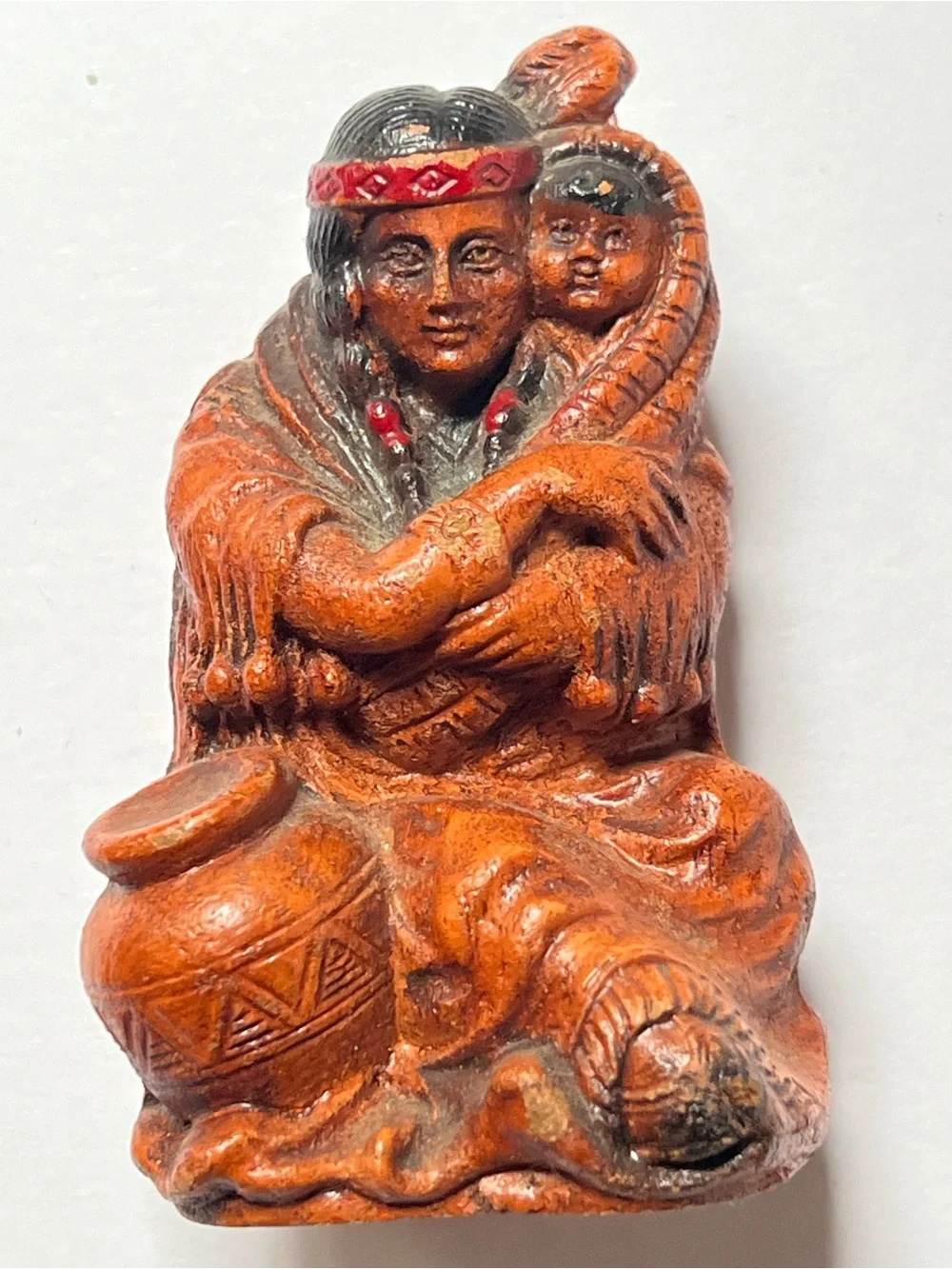 Hand-Painted native American Mother and Child resin souvenir figure